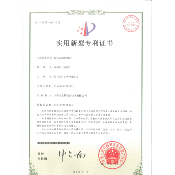 Patent for Embedded Expansion Nut